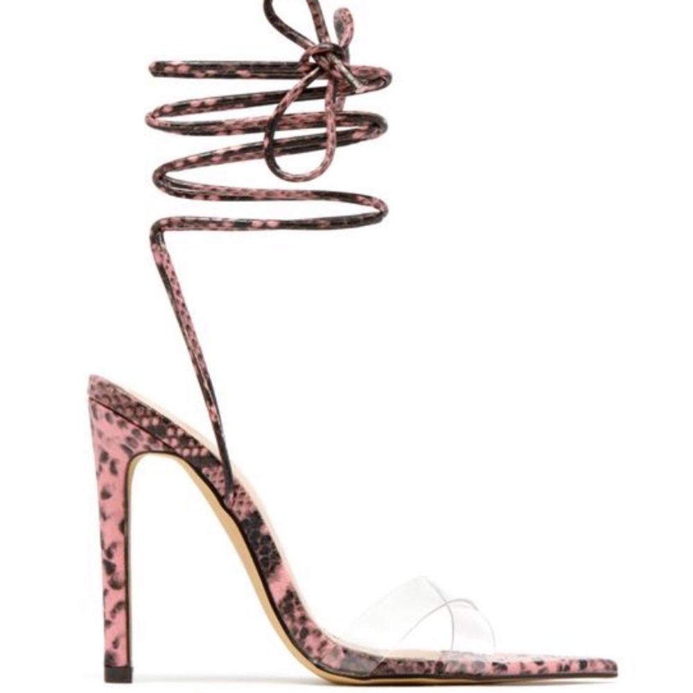 🆕Muave/Black Snake Print Lace Up Heels - Picture 6 of 8